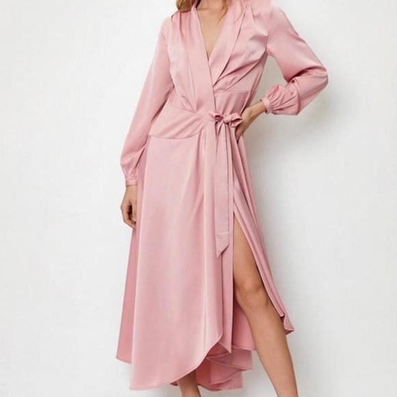 Nasty Gal Long sleeve midi wrap dress - rose color - Picture 1 of 3